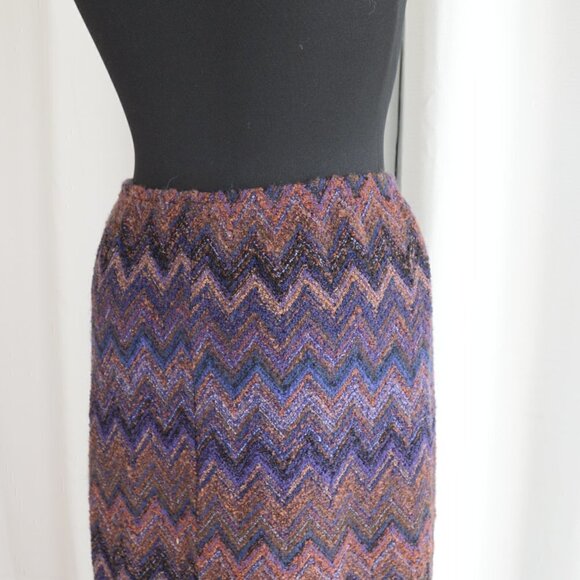 Zig Zag Knit Vintage Linda Lundstrom Wool Mohair Maxi Skirt Size 10 - Picture 6 of 7